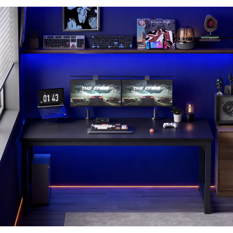 70" Computer Desk,large Home Office Desk Wide Workstation 1 Inch Thicker Tabletop For Writing,black