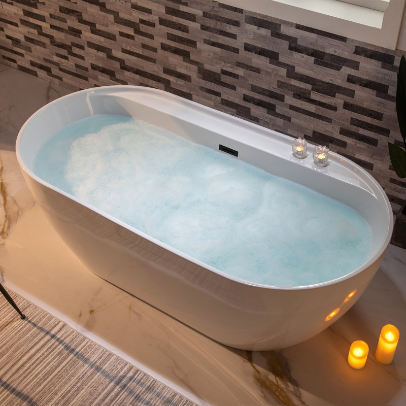 67" x 31.5" Freestanding Soaking Acrylic Bathtub, Matte Black, White