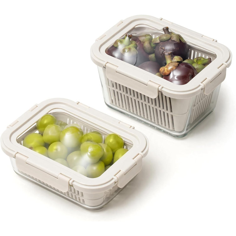 Contenants de rangement en verre pour réfrigérateur, paquet de 2 - fruits hermétiques
