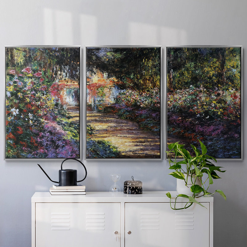 Sentier dans le jardin de Monet à Giverny, 1901 - Toile encadrée multi-pièces, 24" H x 48" W x 2" D, Argent