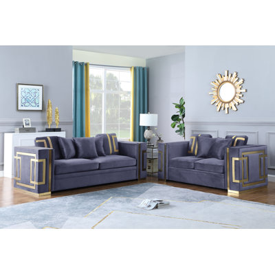 Ensemble de canapé Willow avec accents dorés en velours gris