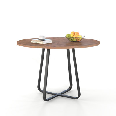 43.3" Round Dining Table for 2-4, Modern Circular Kitchen Table with X-Shaped Metal Base, MDF Top 4-Panel Dinner Table for Dining Room, Kitchen Nook,
