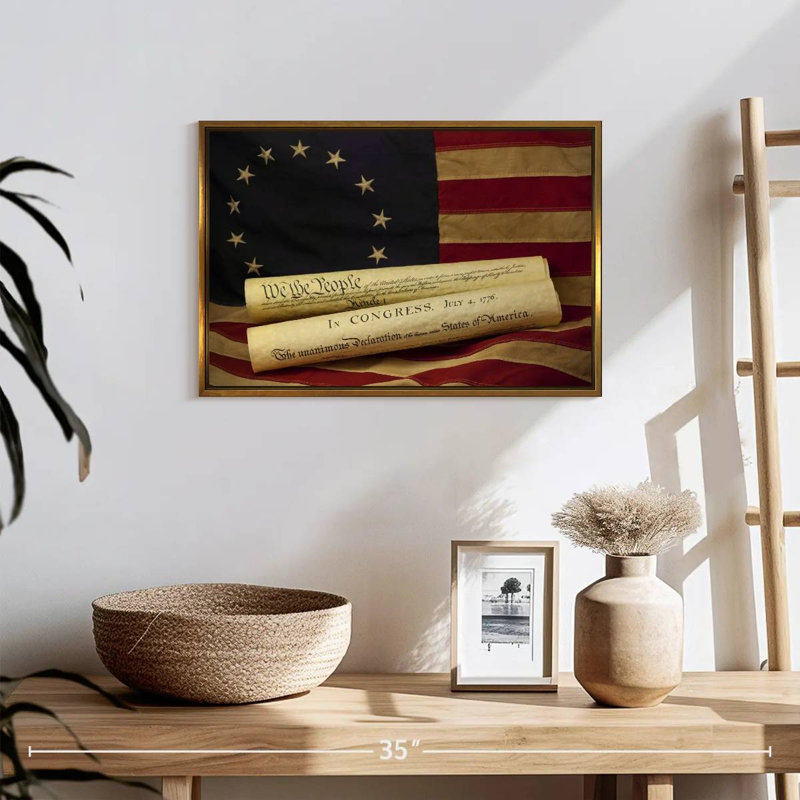 Parchemin de déclaration d'independance, Cadre flottant doré, 19 po x 13 po