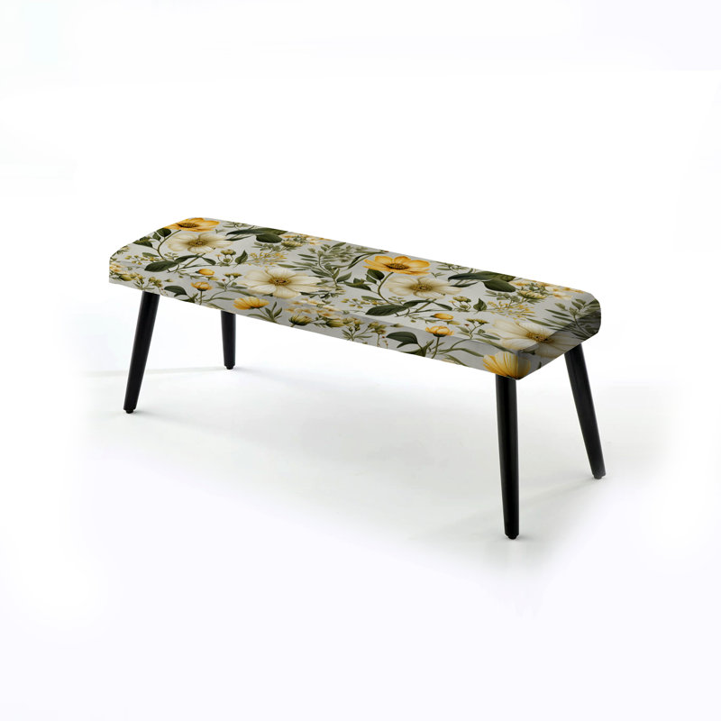 Botanical Neutrals Boho Pattern III - Boho Upholstered Black Bench