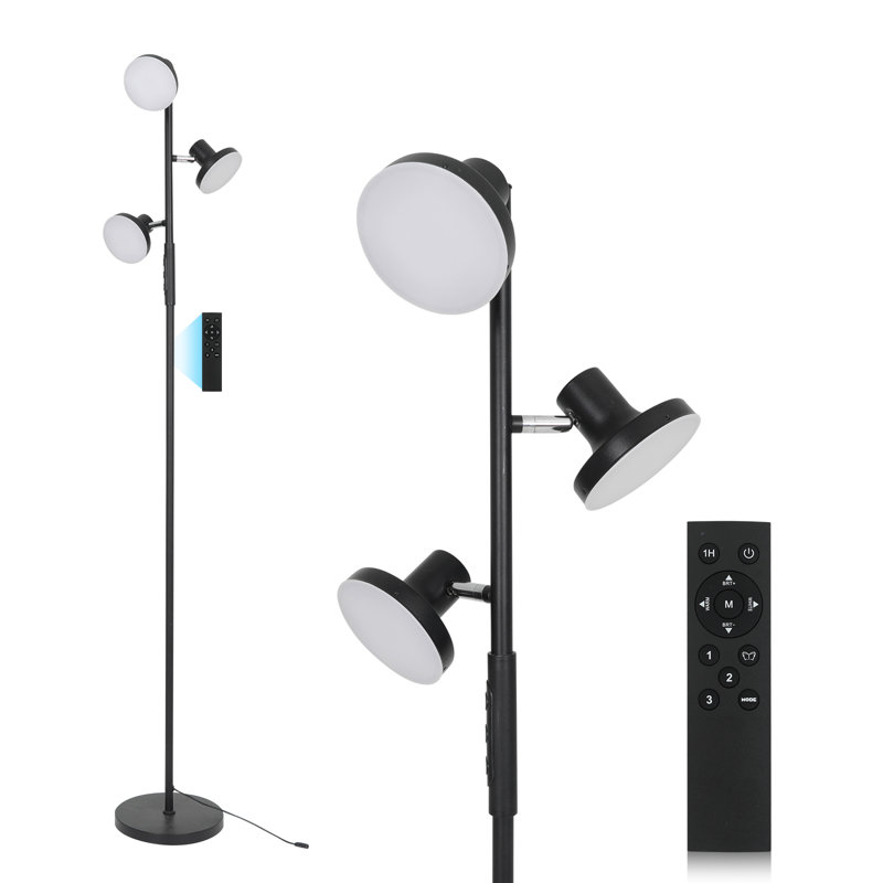 RGB Floor Lamp With Three Lamp Heads W/ Remote Control Black