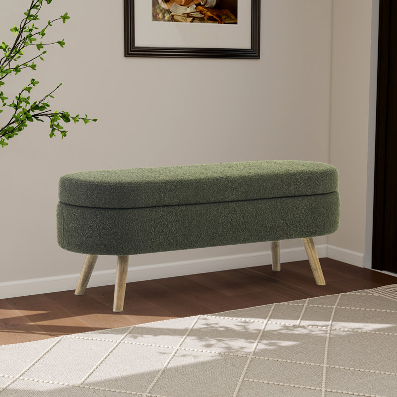 Banc de rangement à couvercle rabattable de 43,48 po avec pieds en bois massif, Vert