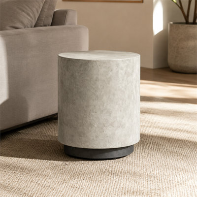 14.8 Inch Modern Round Concrete Side Table with Low Profile Cement Look 4 Adjustable Feet 198 lb Capacity No Assembly for Living Room and Patio