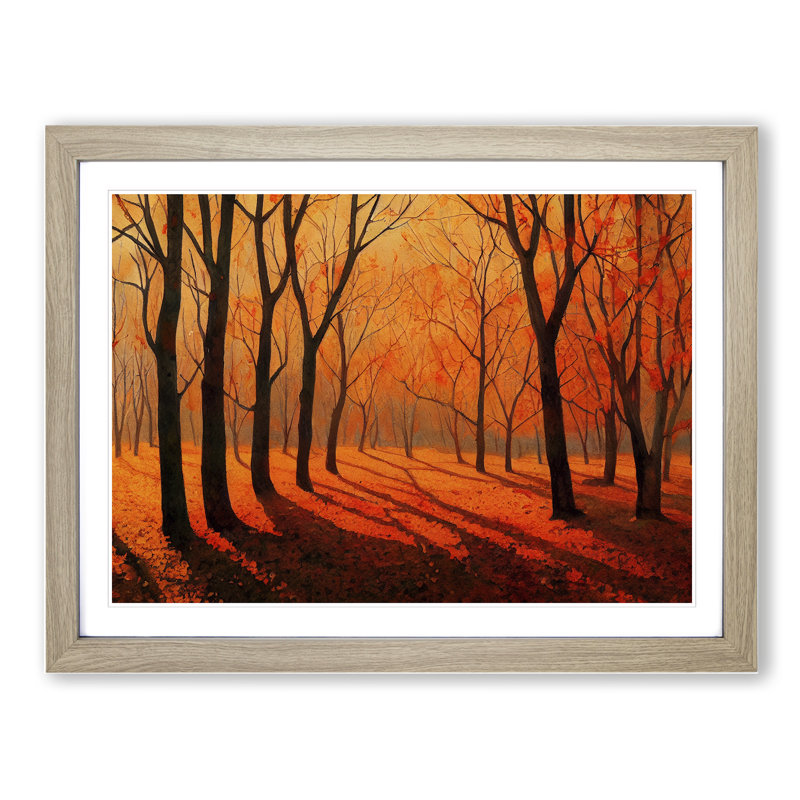 Electrifying Autumn Forest - Single Picture Frame Painting, 25cm H x 34cm W x 2cm D, Oak