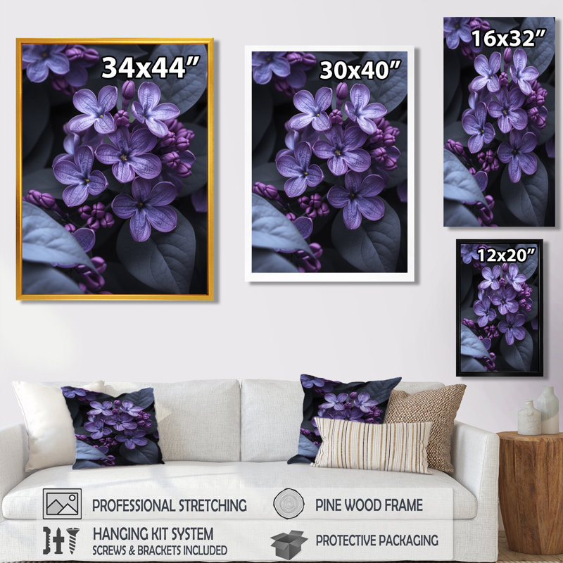 Photo de beauté mauve lilas monochrome - décoration murale lilas, Cadre simple blanc, H 16 po x l 32 po