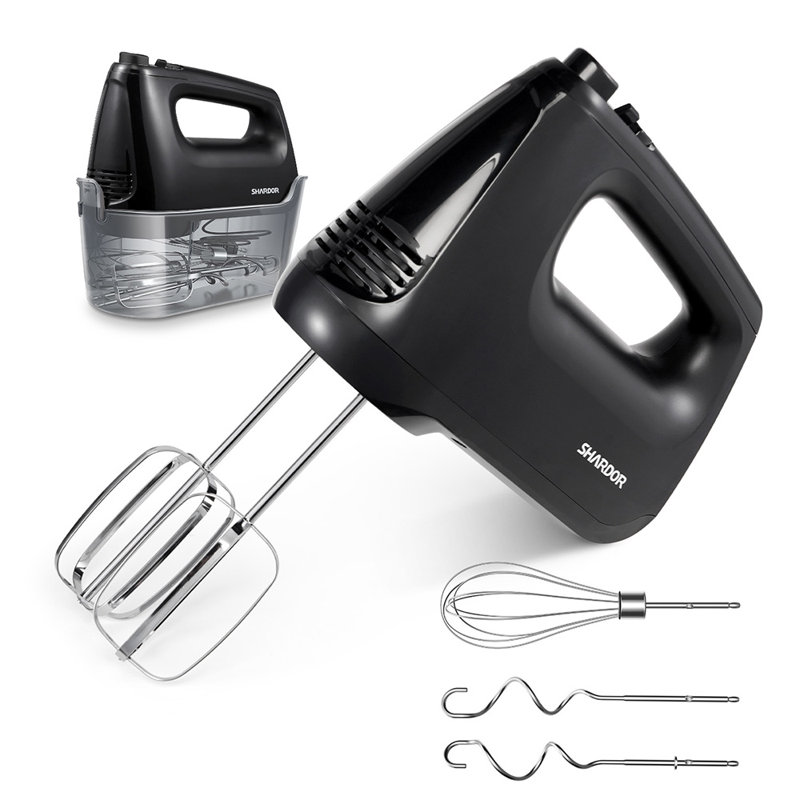 Electric Hand Mixer, 250W, 6 Speed & Turbo Mixer Electric Handheld, Snap-On Storage Case, 5 Stainless Steel Accessories for Whipping, Mixing Cookies, Brownie, Cakes, Dough Batters.