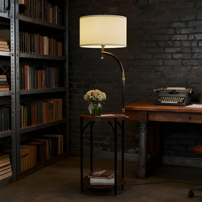 Lampe sur pied Lavish Home avec table de bout et port de charge USB, lampe sur pied rustique moderne avec tablettes et ampoule DEL incluse