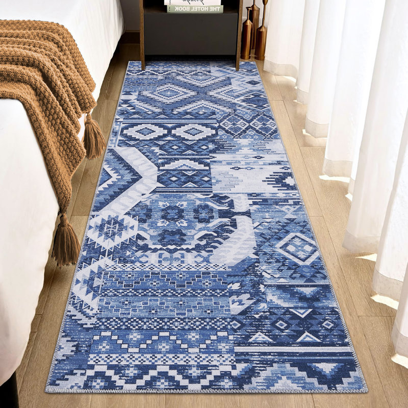 Machine Washable Area Rug Bohemian Rugs for Living Room Low Pile Non-Shedding Vintage Carpet for Bedroom Dining Home Office