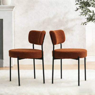 Boucle Dining Chairs Set of 2, Kitchen Chairs Set of 2 with Cushion and Curved Backrest for Living Room Restaurant