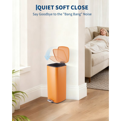 8 Gallon Trash Can, Stainless Steel Kitchen Garbage Can with Soft Close Lid and Removable Plastic Inner Bucket