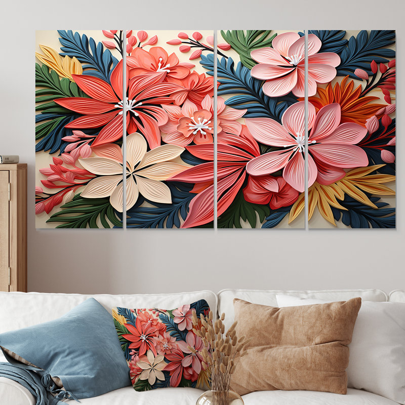 Ensemble d'art mural rose 4 pièces, H 28 po x l 48 po