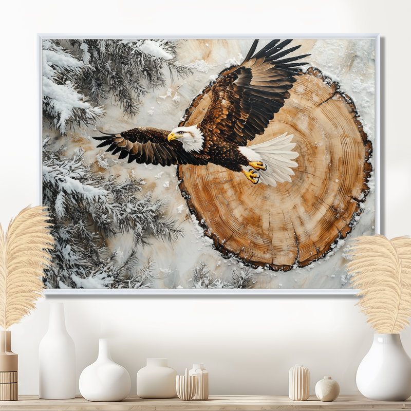 Aigle, esprit du vent dans la forêt d'hiver III - aigle, art mural, H 24 po x l 32 po, Impression encadrée flottante, Blanc