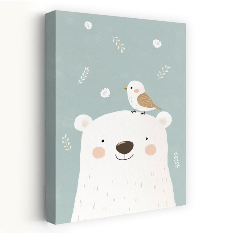 Gentle Bear And Bird Dreamy Peaceful Serene Bear Bird Nature Spring Wall Art Print 1 Piece Wrapped Canvas Wall Art