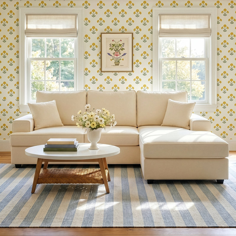 Alden Upholstered Reversible Down Filled L-Sectional, Cream