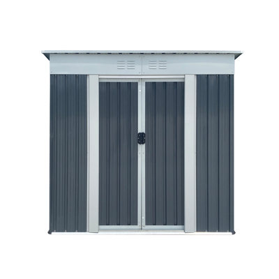 6 pi L 4 pi. D Remise de rangement pour l'extérieur, toit surélevé, gris pour le jardin, la cour et la pelouse (24 pieds carrés)
