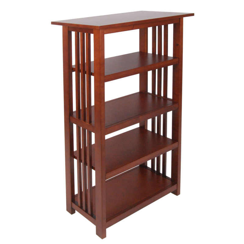 Kingsland Mission 24"L x 14"W x 48"H – 4-Tier Wood Bookcase with 2 Adjustable Shelves, Cherry, Cherry, 48" H x 24" W x 14" D