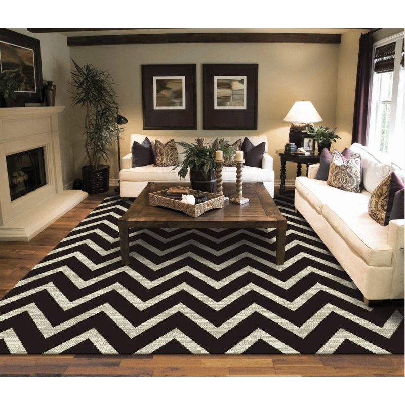 Tapis noir / ivoire en laine à motif chevron Giunta, Rectangle 8 pi x 11 pi