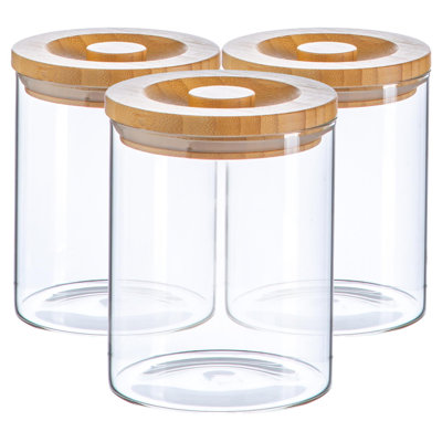 Argon Tableware - Glass Scandi Storage Jars with Wooden Lid - Set of 3