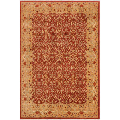 Tapis floral rouille / doré en laine noué à la main 9 pi 2 po x 12 pi 6 po Floral