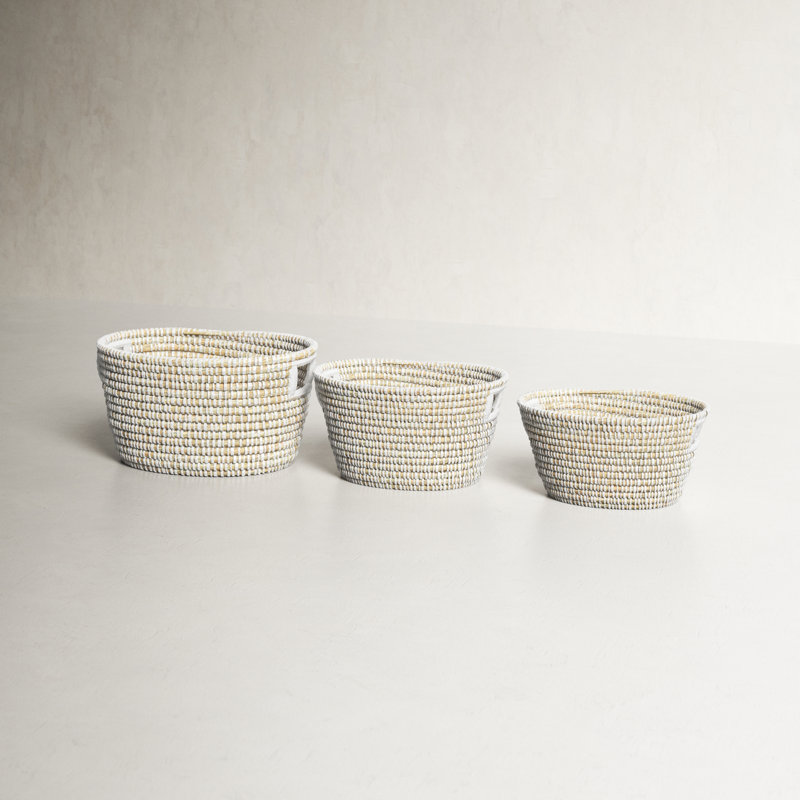 Webb Handmade Coastal Seagrass Basket With Handles - Set of 3