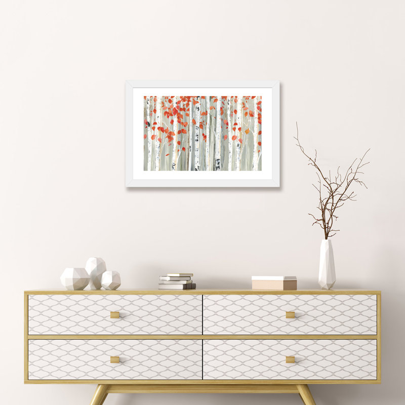 «Red Leaves» par Allison Pearce - reproduction d'art, H 16 po x l 24 po x P 1 po, Papier encadré blanc