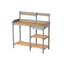 Établi de jardin dans la cour arrière, table de rempotage en bois avec armoire, plan de travail généreux, grande surface de travail extérieure de style brun et gris, fabrication en bois,