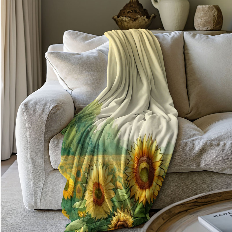 Doux tournesol symphonique - couverture en sherpa de qualité supérieure - reproduction d'art luxueuse, Grand lit