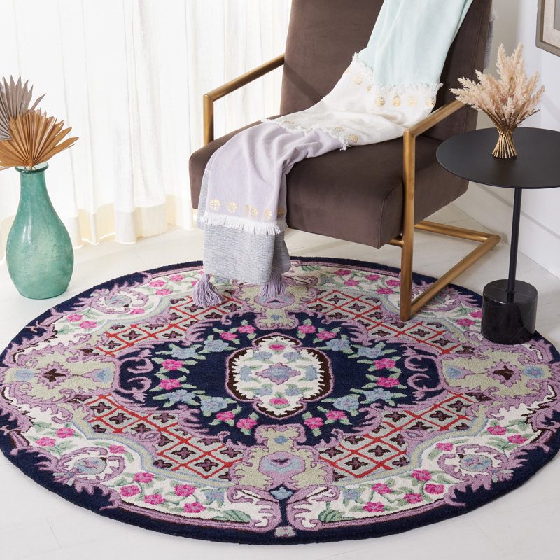 Couran Hand Tufted Wool Floral Rug, Round 5'