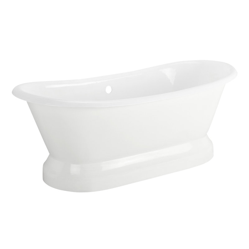 Frayser 71" Cast Iron Soaking Double Slipper Pedestal Freestanding Tub with Rolled Rim and Drain Kit, Black
