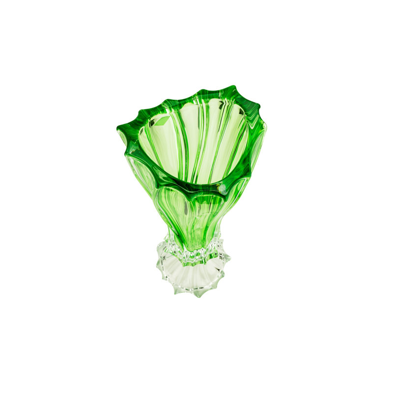Vase de table fleur en cristal décoratif Stallworth, Vert, H 16 po x l 7,5 po x P 7,5 po