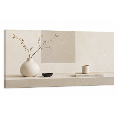 Minimal Neutral Vase Canvas Wall Art, Beige Branch Still Life Painting, Modern Wrapped Canvas Wall Decor