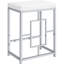 Table à manger à hauteur de comptoir blanche avec support à casseroles, conception moderne pour espaces multifonctionnels, deux tables et trois tabourets, finition en métal argenté, plateaux, ensemble de luxe en similicuir, hauteur, tabourets,
