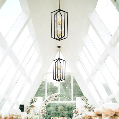 Lustre - Lanterne suspendue à 8 niveaux de style campagnard à niveaux, métal au fini noir, luminaires suspendus modernes