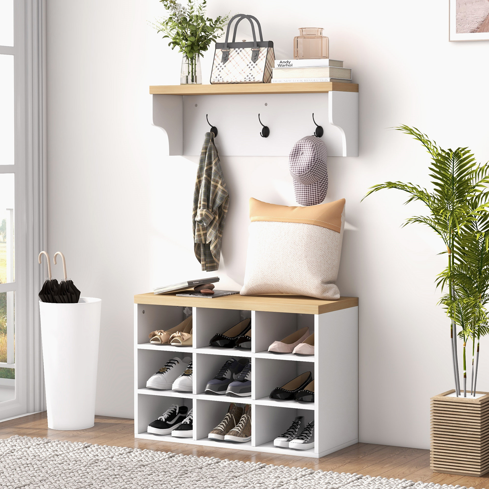 Latitude Run® 2-In-1 Coat Rack Shoe Bench Set - Wayfair Canada