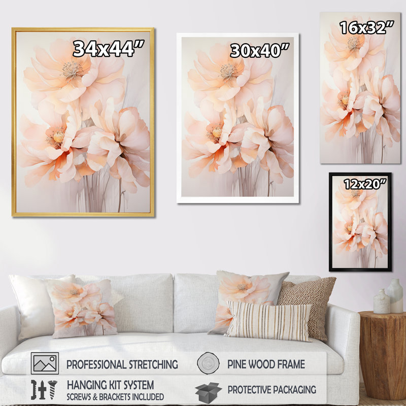 «Lamontre Cream Orange Abstract Still Lifes», reproduction sur toile, Encadrement doré, H 40 po x l 30 po x P 1,5 po