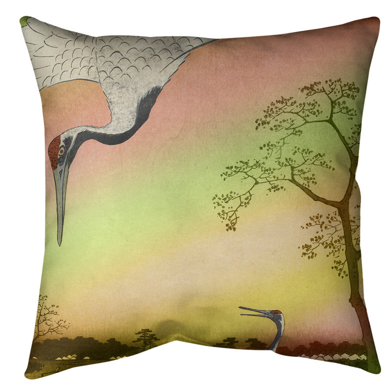 Coussin pour grues japonaises, 18 po x 18 po, Rouge / dégradé vert, Polyester sergé