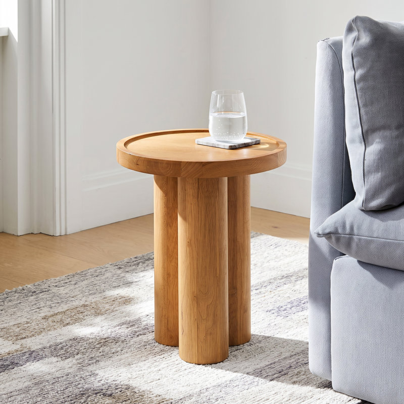 Table de bout ronde Bryn avec base en bois massif