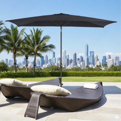 Parasol rectangulaire de terrasse de 2 x 3 m avec manivelle, inclinaison et toile résistante aux UV (noir, base non incluse)