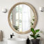 Miroir mural rond rond, miroir à cadre perlé en bois vieilli 31,50 po pour hall d'entrée, salon, salle de bain, miroir décoratif de style maison de campagne