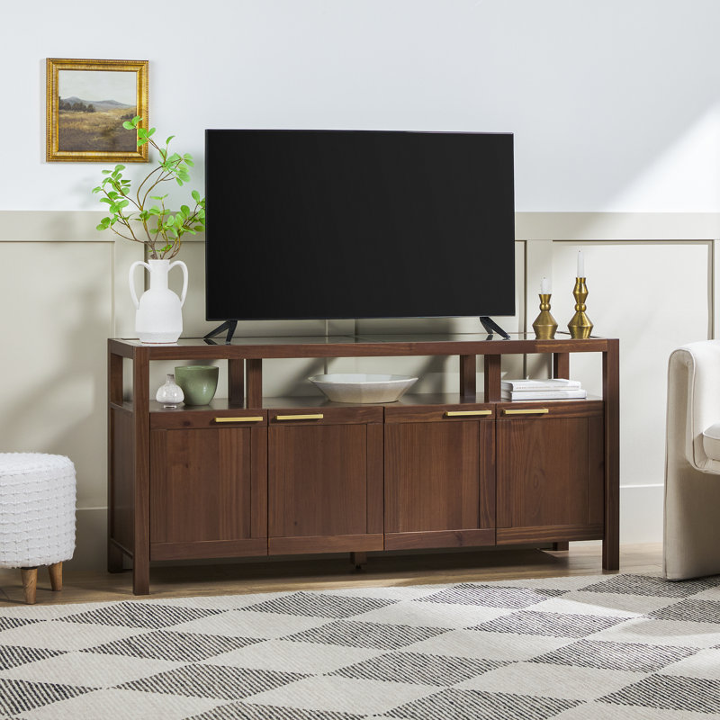 Modern Solid Wood  TV Stand With Glass Top, 27"H x 58"L x 16"W, Walnut