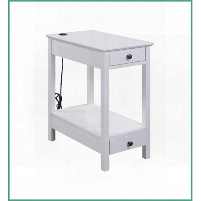 Table basse blanche en bois avec chargeur USB et amp; 2 tiroirs + 1 compartiment pour le salon