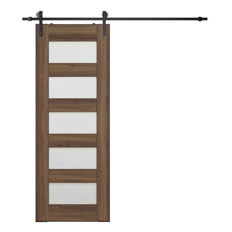 Panneau de bois massif massif préfini avec quincaillerie d'installation pour porte de grange, Noyer, 29,75 po x 79,37 po