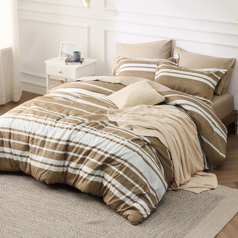 Bedsure Striped All Season Bed In A Bag, Khaki, Twin Comforter + 4 Additional Pieces