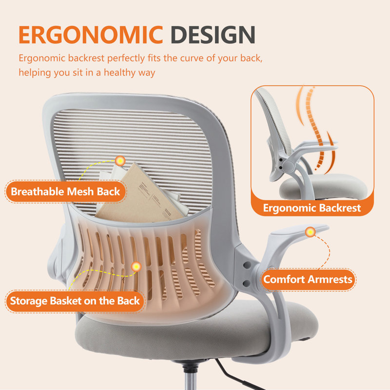 Chaise haute de bureau ergonomique avec accoudoirs rabattables Sweetcrispy, Gris