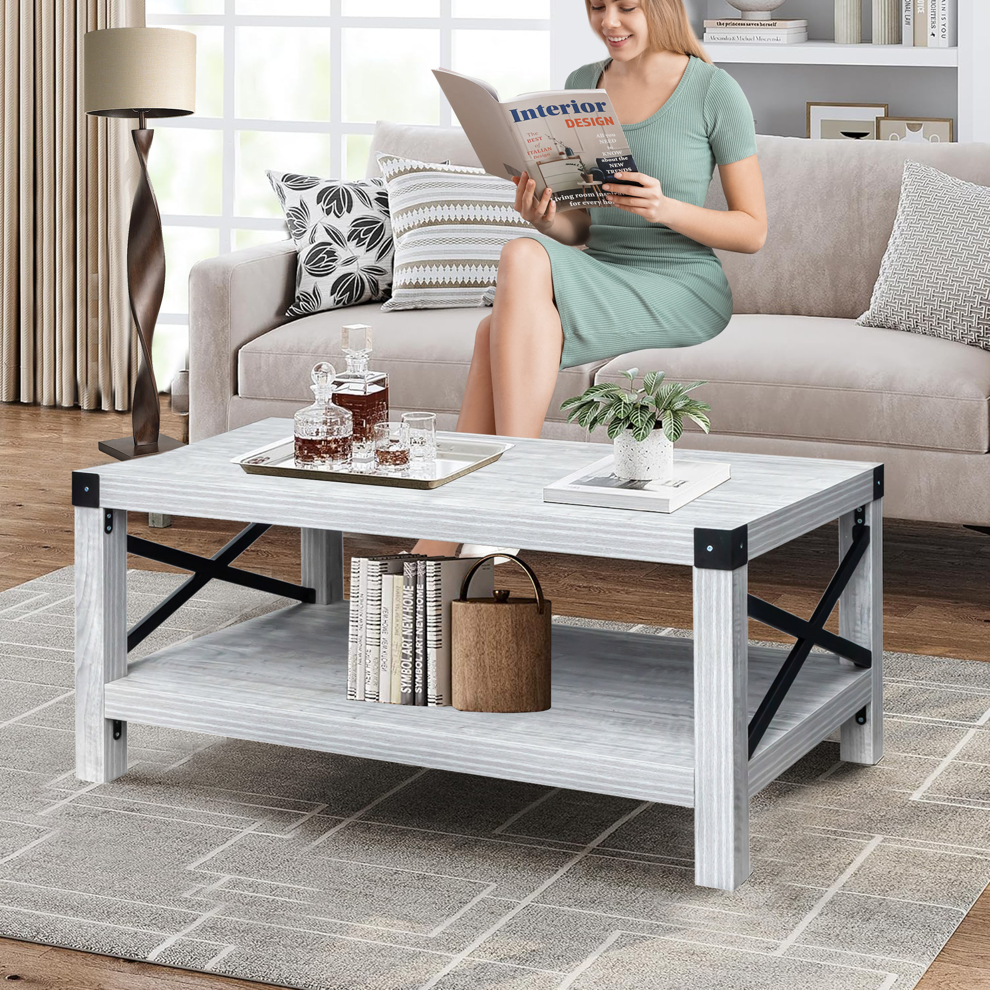 Grey wash farmhouse 2024 coffee table