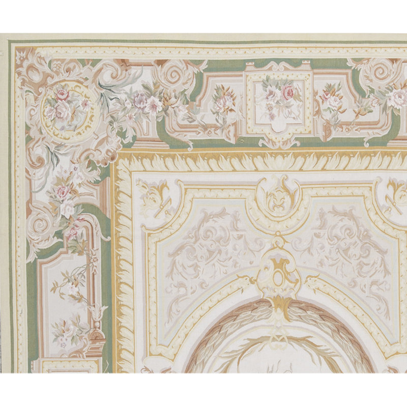 Aubusson Renaissance Wool Oriental Area Rug in Ivory/Light Green